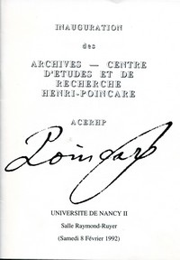Le livret d'inauguration des Archives - Centre d'Études et de Recherche Henri Poincaré