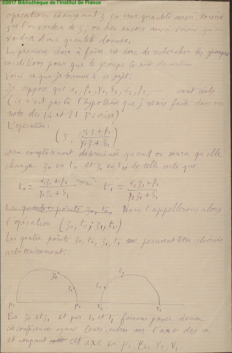 Lettre de Poincaré à Halphen, mars 1881. Crédits : Bibliothèque de l'Institut de France. Cliquez pour accéder à la totalité de la lettre sur henripoincare.fr.